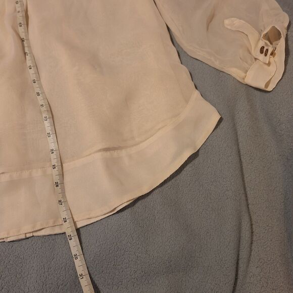 GRACE ELEMENTS Vintage Ivory Blouse Women L Roll up Long Sleeves Pleats - Picture 11 of 12